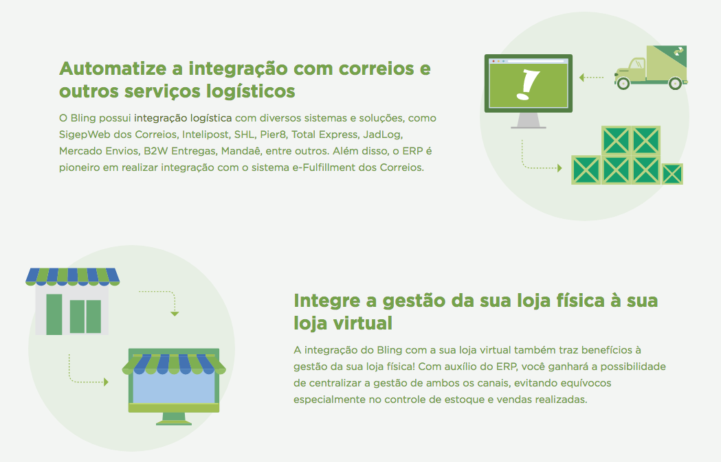 Controle o estoque com praticidade Com o auxílio de um ERP para e-commerce, a gestão do estoque dos produtos à venda em sua loja virtual se tornará ainda mais fácil. No Bling, você poderá cadastrar produtos com descrições detalhadas, além de inserir informações fiscais, para automatizar o faturamento.