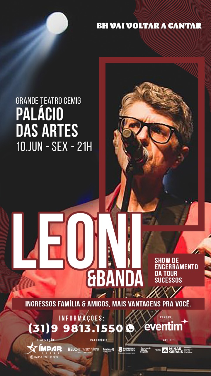 Palácio das Artes BH show Leoni ingresso Grande teatro Cemig