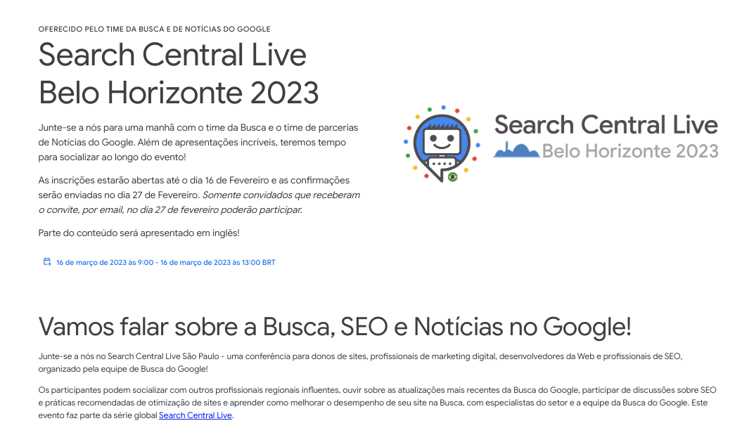 GOOGLE SEARCH CENTRAL LIVE 2023 BELO HORIZONTE